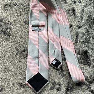 Men's Valentino Pink and Gray Striped Tie